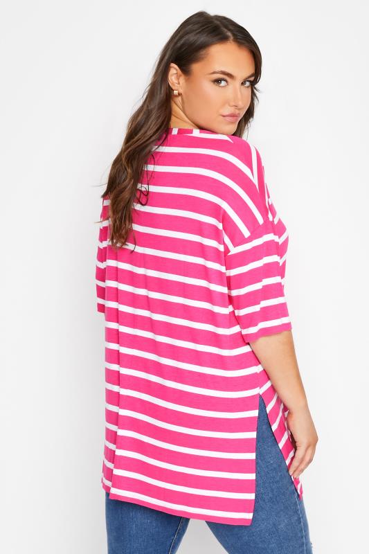 Plus Size Hot Pink & White Stripe Oversized T-Shirt | Yours Clothing 3