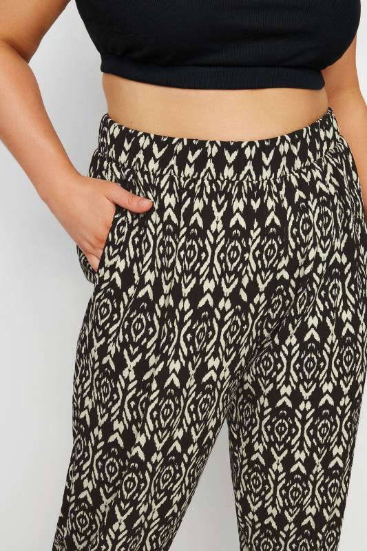 YOURS Plus Size Black Abstract Print Textured Cropped Harem Trousers | Yours Clothing 4