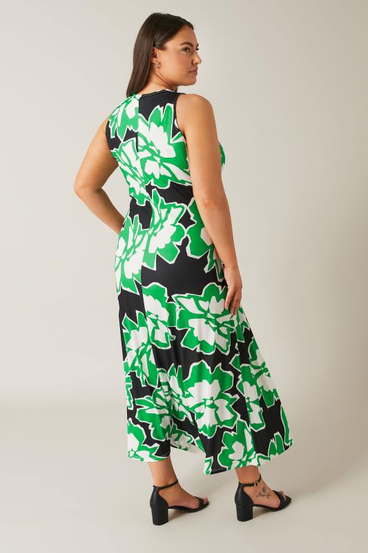 EVANS Plus Size Green Abstract Floral Print Twist Front Maxi Dress | Evans 3