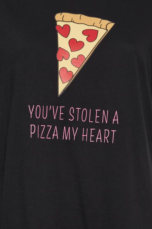YOURS Plus Size Black 'Pizza My Heart' Printed Tapered Pyjama Set | Yours Clothing 4