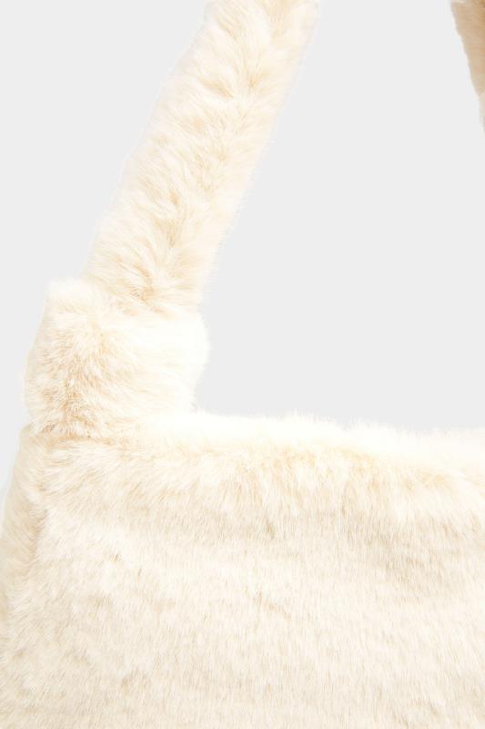 Plus Size Cream Faux Fur Knot Handle Bag | Yours Clothing 5