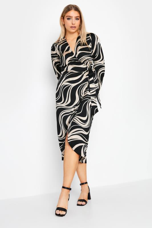 Women's  M&Co Black Swirl Print Midi Wrap Dress