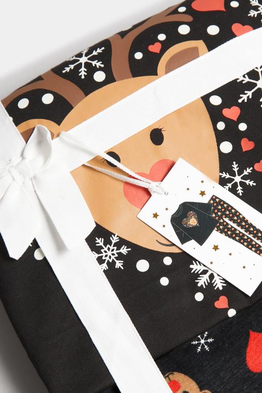 Plus Size Black Rudolph Print Christmas Pyjama Gift Set | Yours Clothing 10
