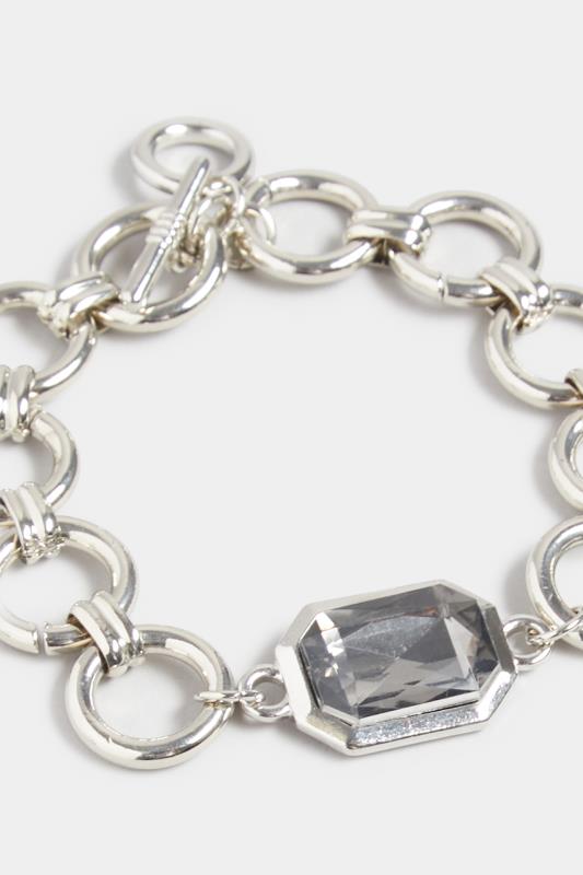 Silver Stone Embellished Chunky Chain Bracelet | Yours Clothing 3