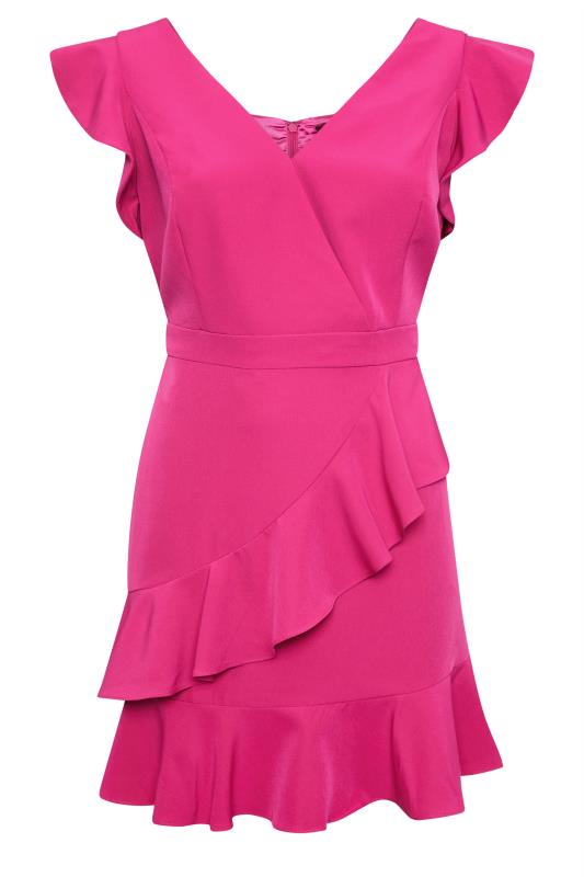 City Chic Pink Ruffle Wrap Mini Dress | Evans 1