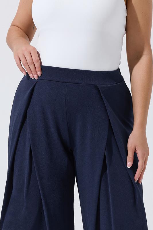 LIMITED COLLECTION Plus Size Navy Blue Pleated Wide Leg Trousers | Yours Clothing 4