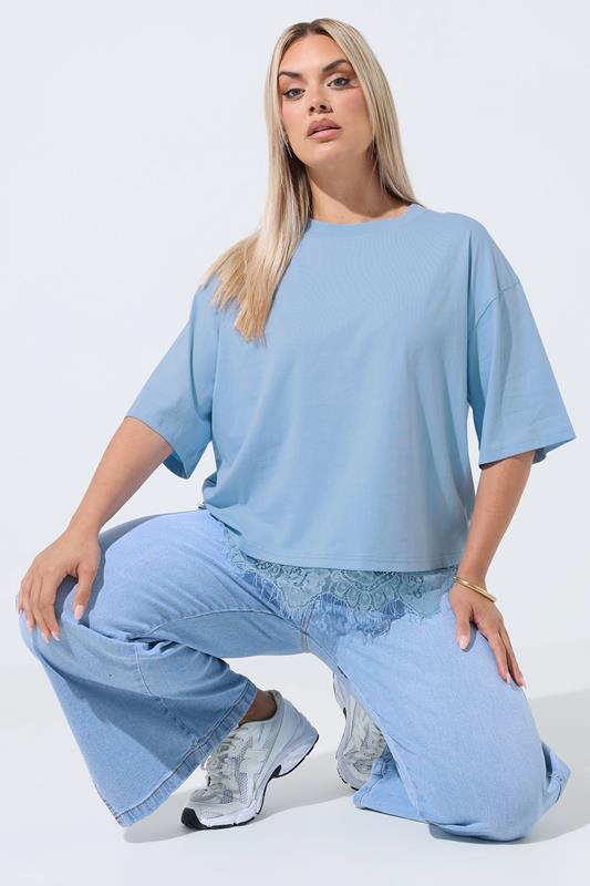  LIMITED COLLECTION Curve Light Blue Lace Hem T-Shirt