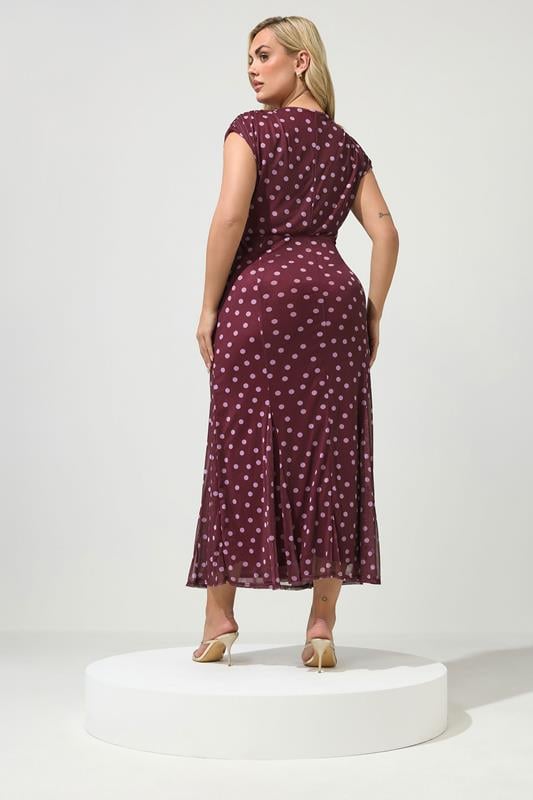 YOURS LONDON Plus Size Purple Polka Dot Godet Hem Wrap Dress | Yours Clothing 2