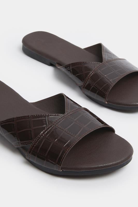 Chocolate Brown Faux Leather Mule Sandals | Yours Clothing 5