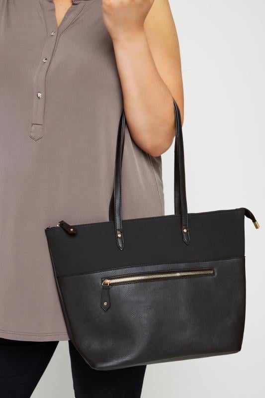 Black Zip Pocket Tote Bag 1