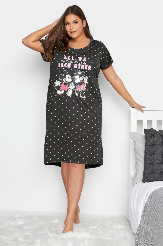 DISNEY Plus Size Grey Mickey and Minnie Nightdress | Yours Clothing 1