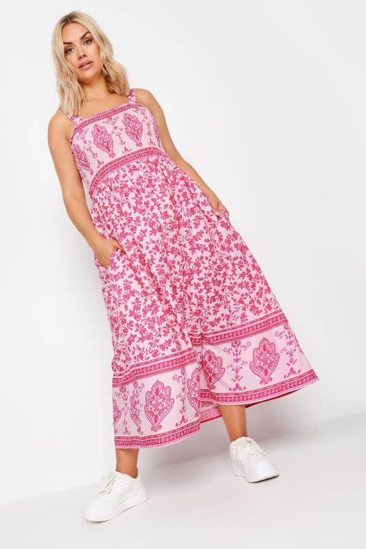  LIMITED COLLECTION Curve Pink Floral Print Shirred Maxi Dress