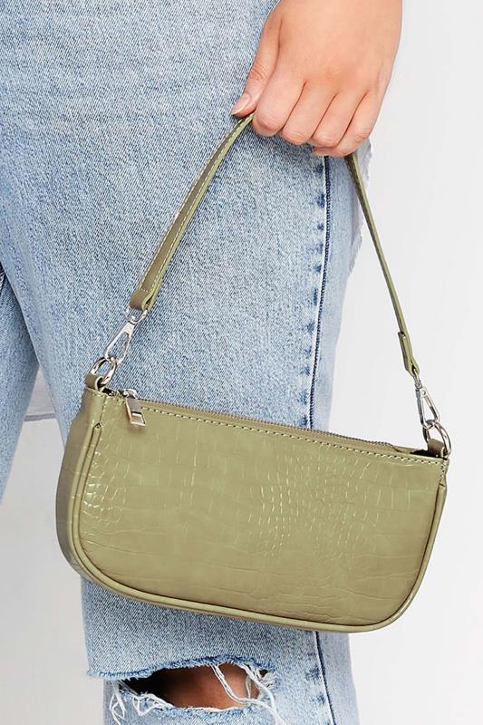 Plus Size Olive Green Faux Croc Shoulder Bag | Yours Clothing 1