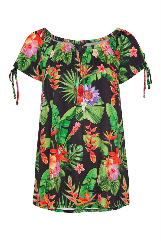 Plus Size Black Tropical Print Bardot Top | Yours Clothing  5