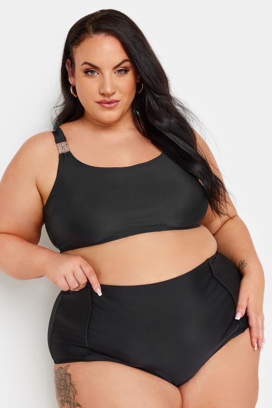YOURS Plus Size Black Chain Detail Bikini Top | Yours Clothing 1