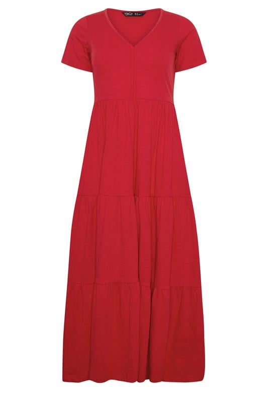 M&Co Petite Red Notch Neck Tiered Cotton Maxi Dress | M&Co 5