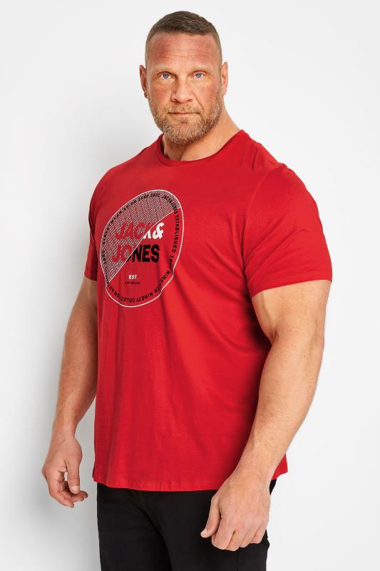 JACK & JONES Big & Tall Red Printed T-Shirt | BadRhino 1