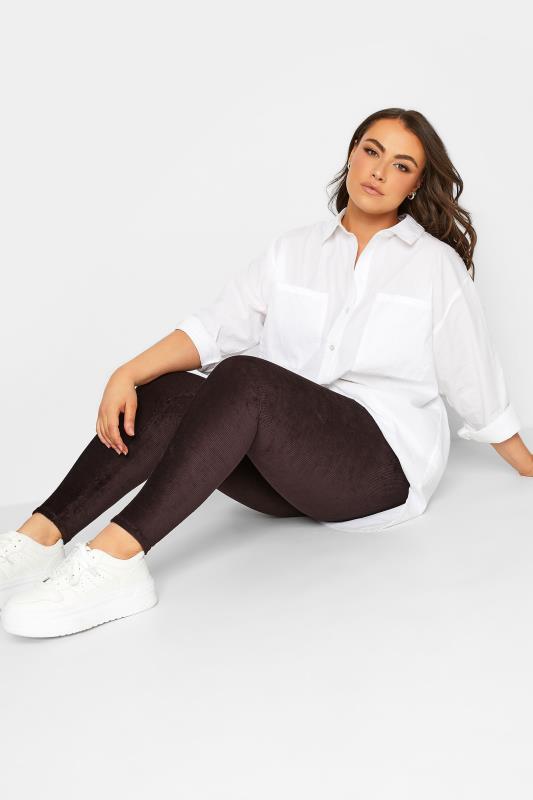 Plus Size Chocolate Brown Cord Leggings | Yours Clothing 5