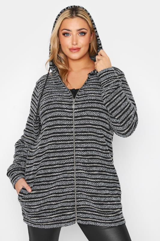 Plus Size Curve Black Stripe Zip Through Knitted Cardigan | Yours Clothing  4