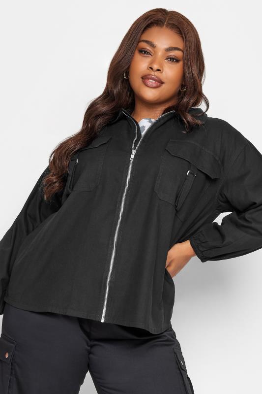 LIMITED COLLECTION Plus Size Black Utility Bomber Jacket | Yours Clothing 3