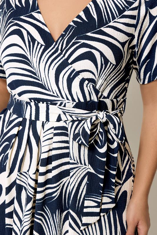 YOURS Plus Size Blue Leaf Print Wrap Front Dress | Yours Clothing 4