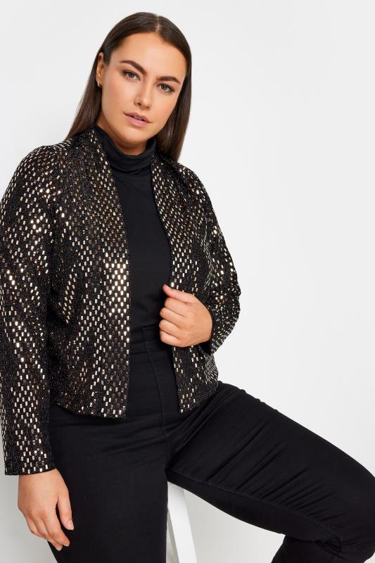  Tallas Grandes Evans Gold Sequin Cropped Cardigan