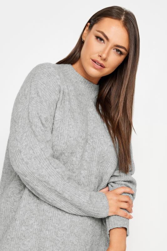 YOURS Plus Size Grey Cable Knit Turtle Neck Jumper | Yours Clothing 4