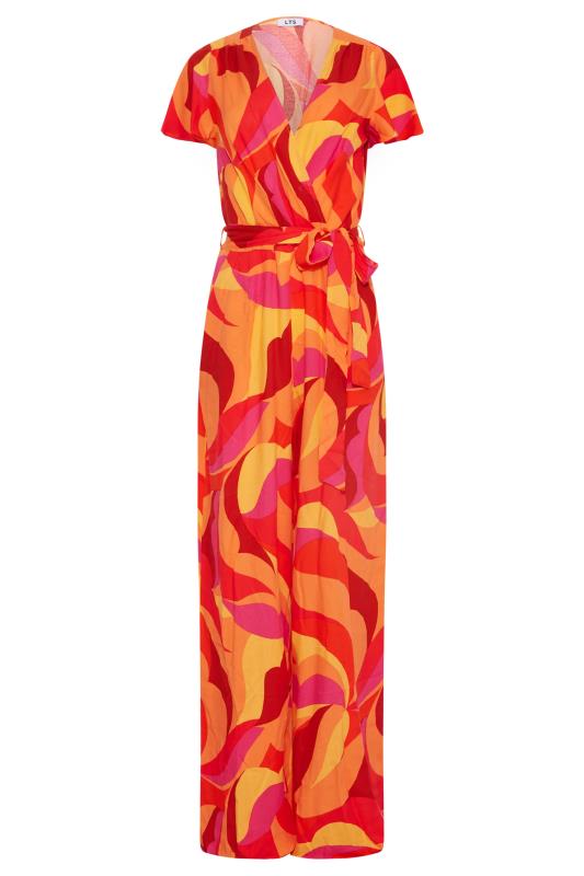 LTS Tall Bright Orange Swirl Print Wrap Jumpsuit 7