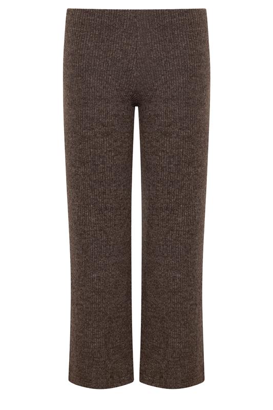 PixieGirl Petite Women's Chocolate Brown Ribbed Soft Touch Wide Leg Trousers | PixieGirl 5