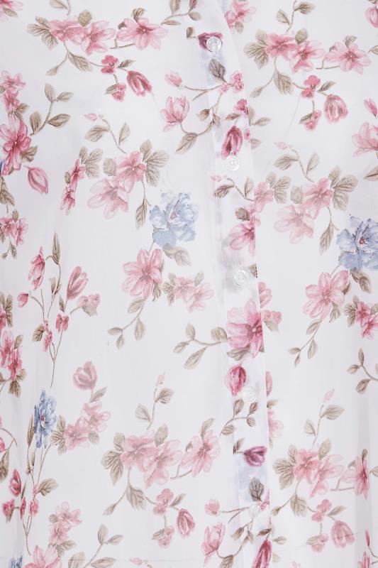 Curve White & Pink Floral Button Through Shirt 5