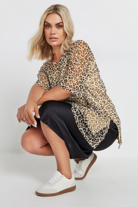 YOURS Plus Size Brown Leopard Print Oversized Mesh Top | Yours Clothing 4