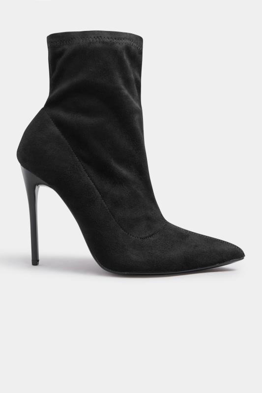 PixieGirl Black Faux Suede Heeled Sock Boots In Standard Fit | PixieGirl 3