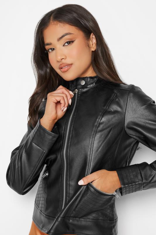 Petite Black Collarless Faux Leather Jacket | PixieGirl 4