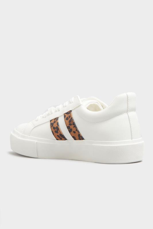LIMITED COLLECTION White Flatform Leopard Print Stripe Trainers In Standard D Fit | Yours Clothing 5