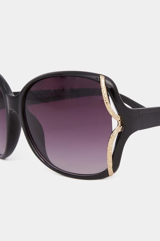 Black Oversized Gold Detail Sunglasses | Yours Clothing 4