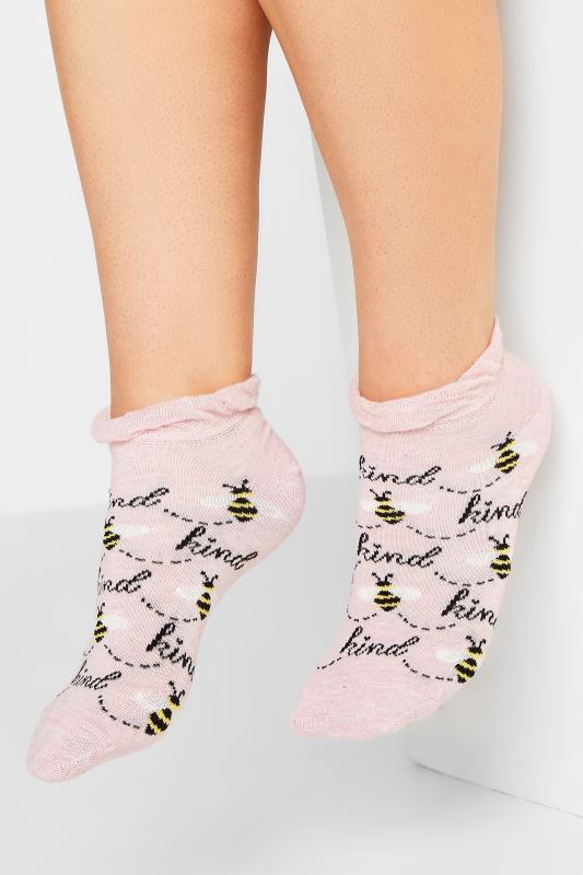 4 PACK Black & Pink 'Bee Kind' Printed Trainer Liner Socks | Yours Clothing 2