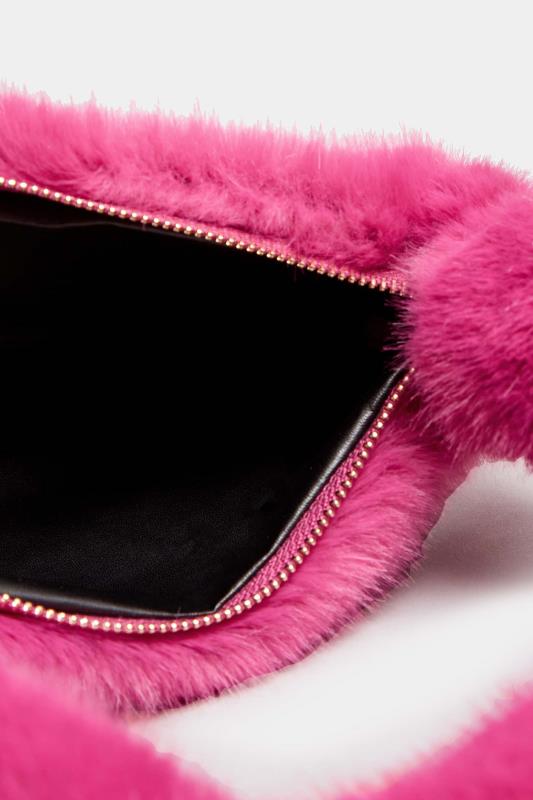 Pink Faux Fur Knot Handle Bag | Yours Clothing 5