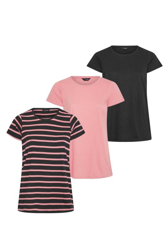 3 PACK Plus Size Pink & Black & Stripe T-Shirts | Yours Clothing 11