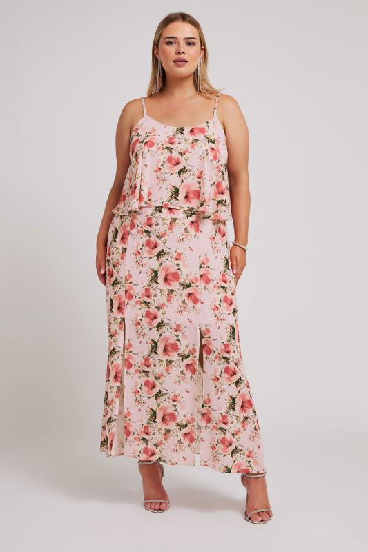 YOURS LONDON Plus Size Pink Floral Print Overlay Maxi Dress | Yours Clothing 2