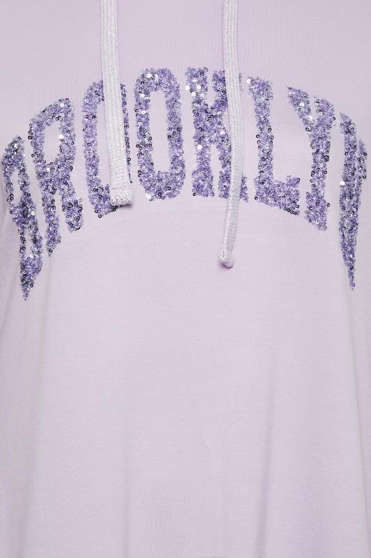 YOURS Curve Plus Size Lilac Purple 'Brooklyn' Slogan Longline Hoodie | Yours Clothing  5