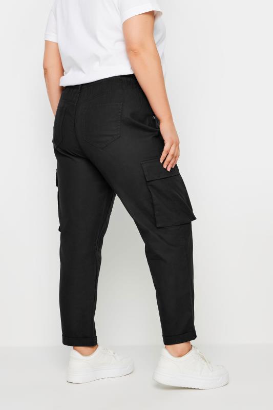 YOURS Plus Size Black Paperbag Utility Trousers | Yours Clothing 3
