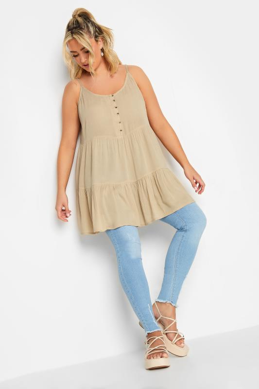 LIMITED COLLECTION Plus Size Beige Brown Crinkle Tiered Swing Vest Top | Yours Clothing 2