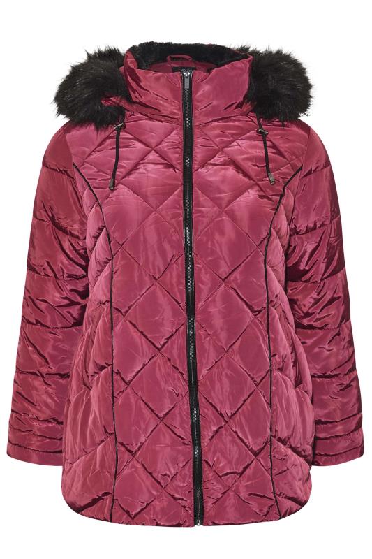Plus Size Pink Panelled Puffer Jacket | Yours Clothing 6