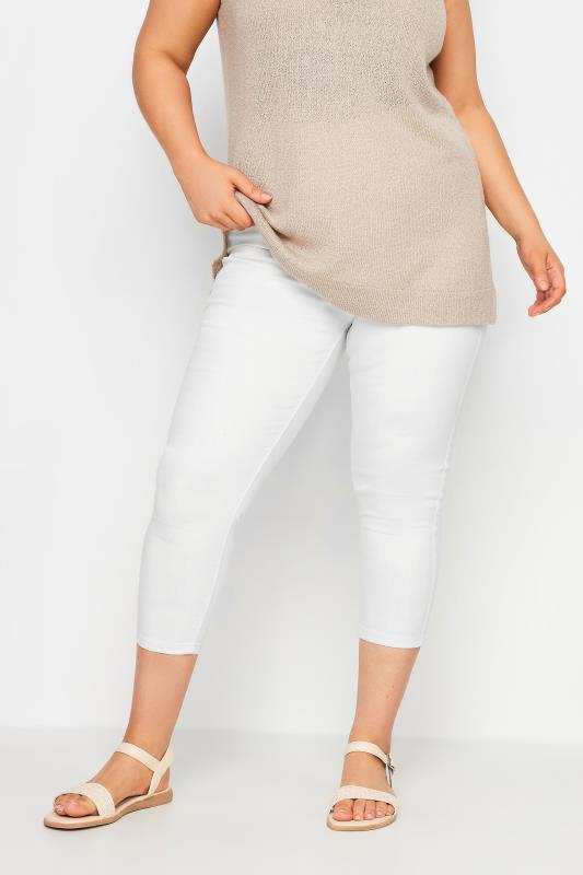 Plus Size White Cropped JENNY Jeggings | Yours Clothing  1