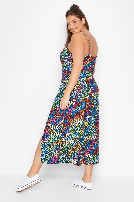 LIMITED COLLECTION Plus Size Black Rainbow Leopard Print Side Split Midaxi Dress | Yours Clothing 3