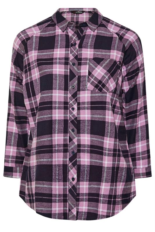 Curve Pink & Purple Long Sleeve Check Shirt | Yours Clothing 6