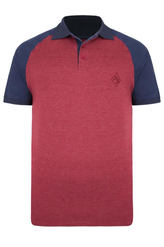 KAM Big & Tall Red Marl Raglan Polo Shirt 2
