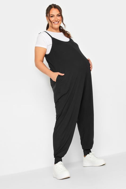 BUMP IT UP MATERNITY Curve Black Oversized Jumpsuit | Yours Clothing 3
