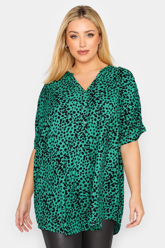 Plus Size Green Animal Print Grown On Sleeve Shirt | Yours Clothing  1