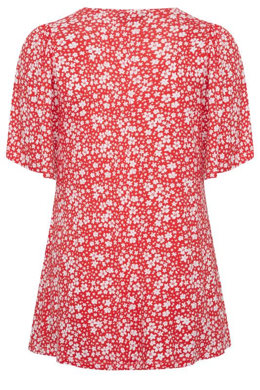 YOURS Plus Size Red Floral Pleat Front Swing Top | Yours Clothing 7
